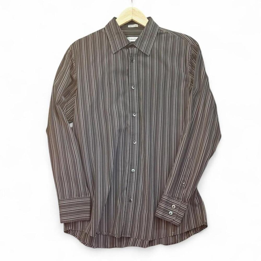 Men’s Calvin Klein Grey Striped Stretch Button Up Shirt